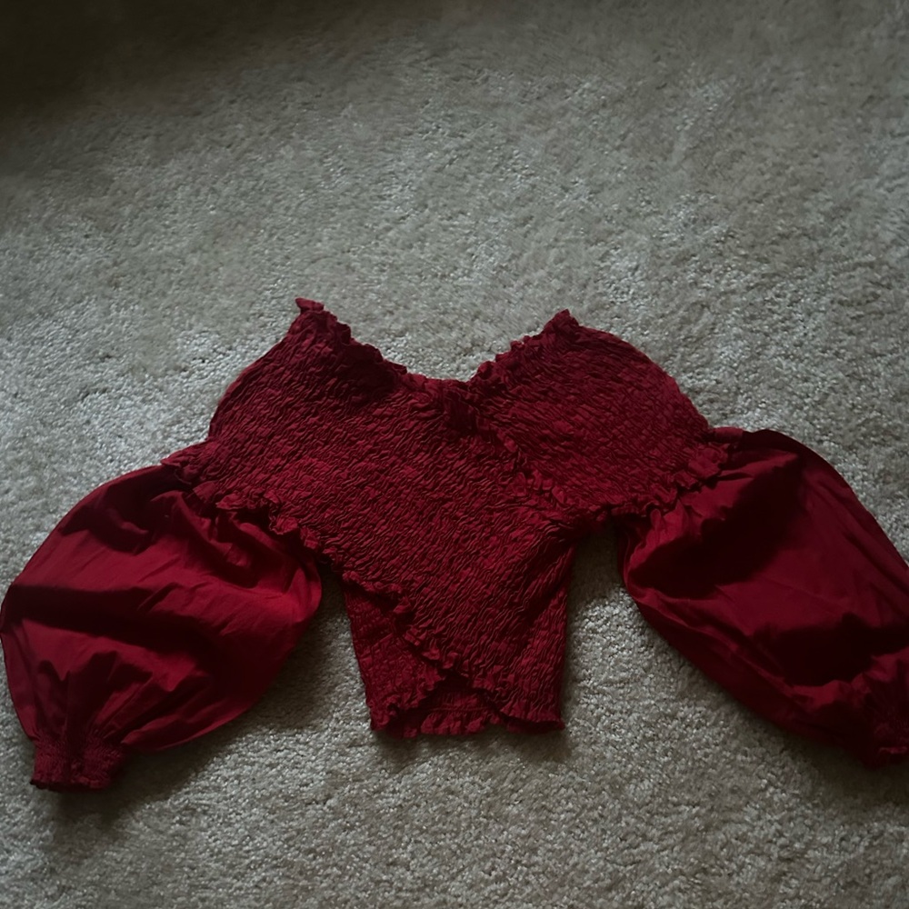 COPY - Zara Red Puff Sleeve Crop Top